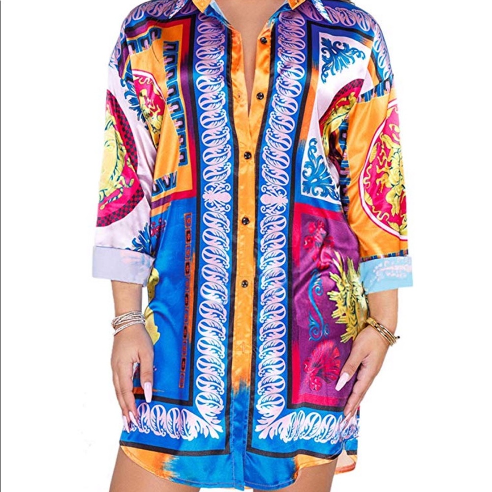 Button Down Long Sleeve T-Shirt Mini Dress